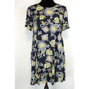 Loft Short‎ Shift Knit Dress Women S Short Sleeve Blue Floral Stretch Soft Comfy